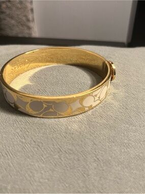 Coach Gold-Tone Bracelet with White Signature Enamel